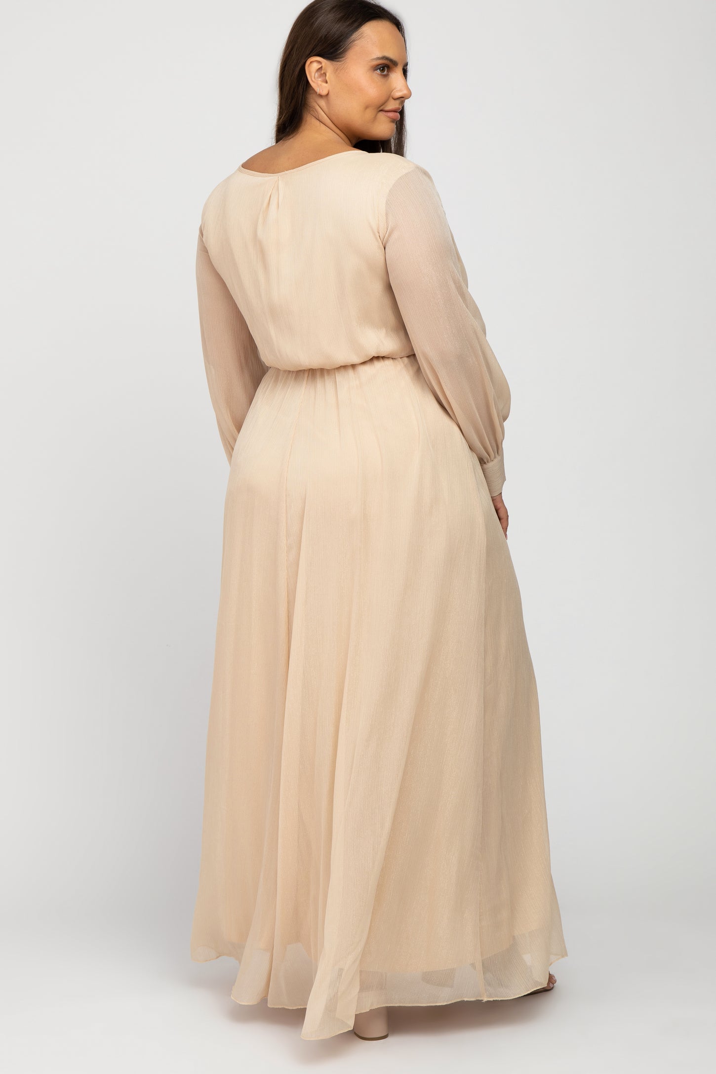 Cream Metallic Chiffon Plus Maxi Dress