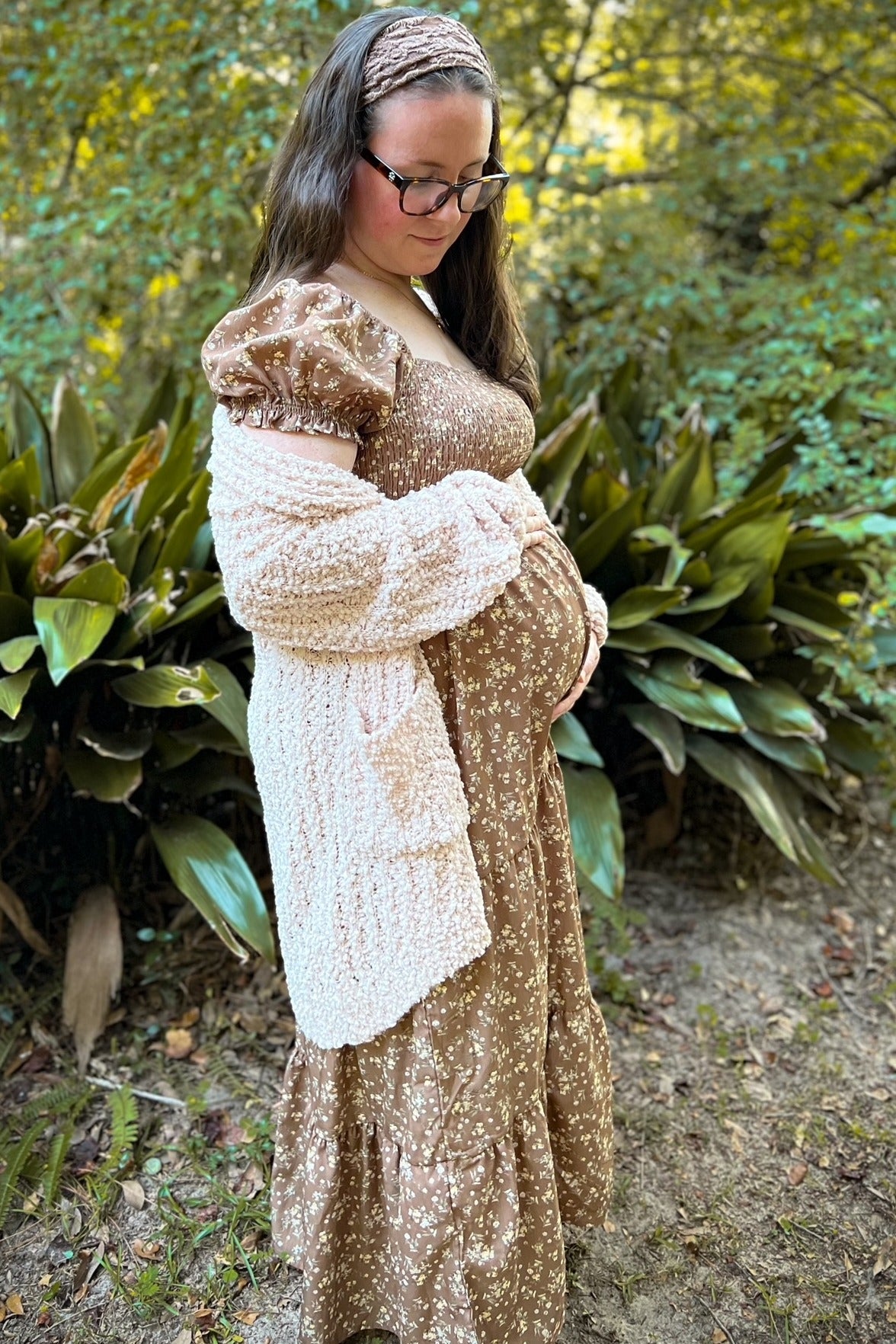 Light Pink Popcorn Knit Hi-Low Maternity Cardigan