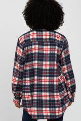Navy Plaid Button Up Flannel Top