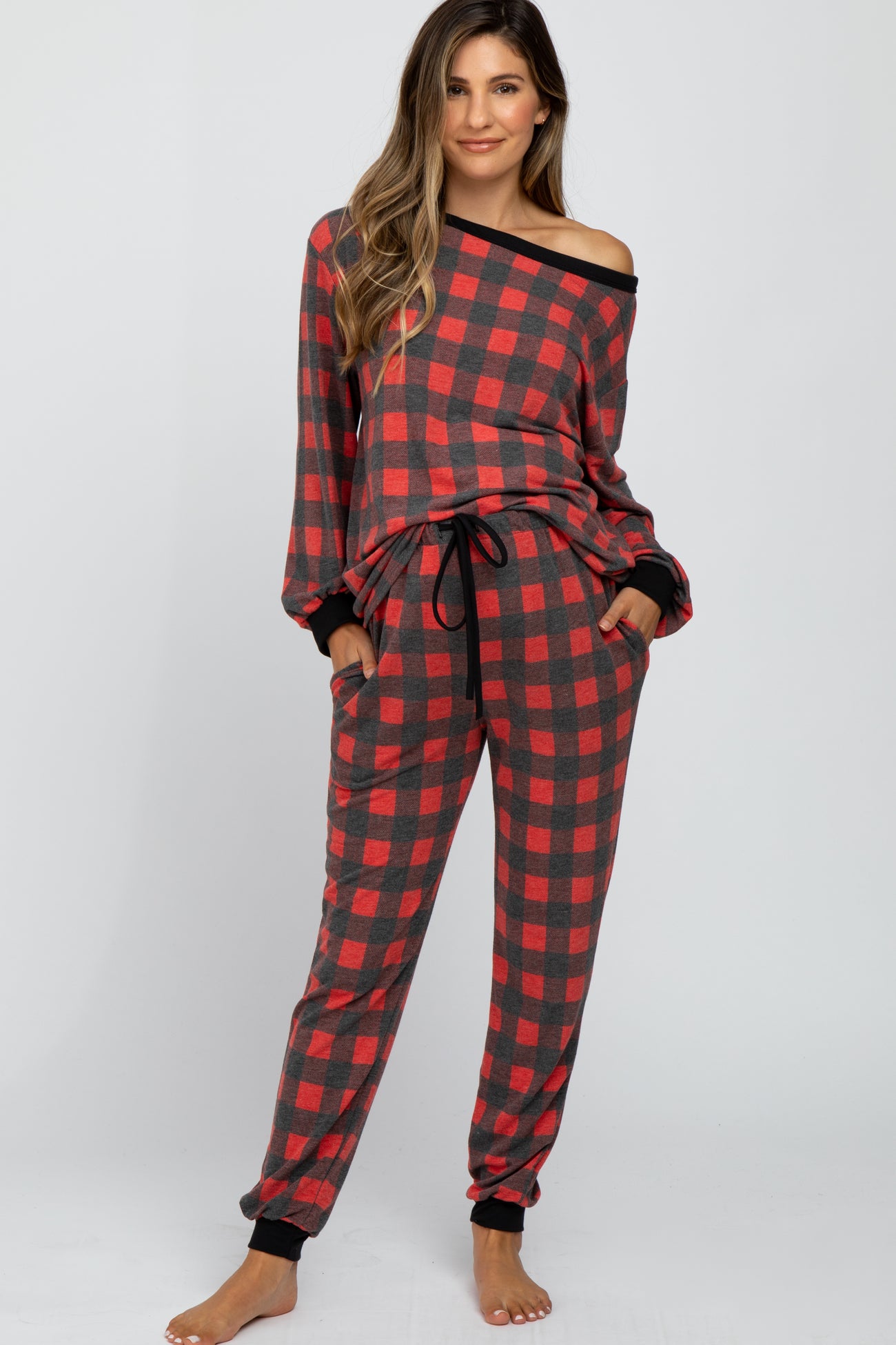 Red Plaid Maternity Pajama Set
