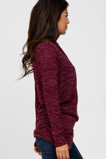 Burgundy Soft Heathered Draped Wrap Nursing Top
