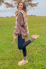 Brown Exposed Seam Side Slit Sweater