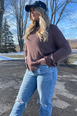 Brown Exposed Seam Side Slit Sweater