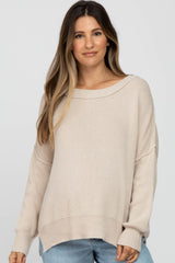 Beige Exposed Seam Side Slit Maternity Sweater