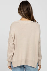 Beige Exposed Seam Side Slit Maternity Sweater