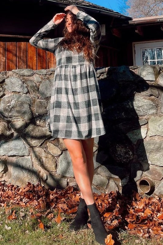 Forest Green Plaid Knit Dress