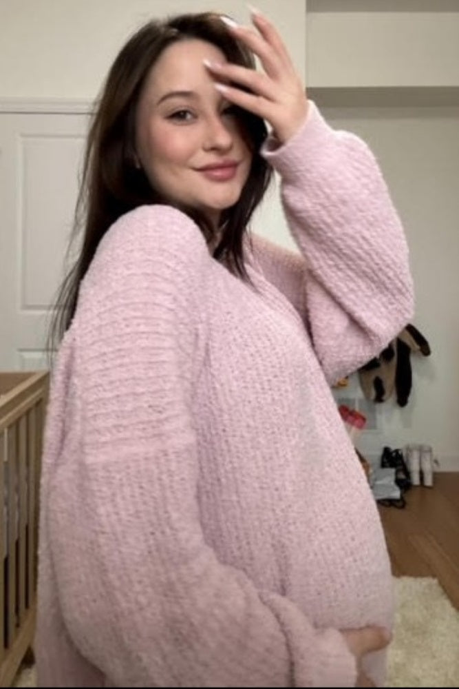 Light Pink V-Neck Soft Maternity Sweater