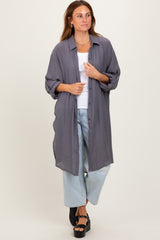 Charcoal Button Front Side Slit Oversized Blouse