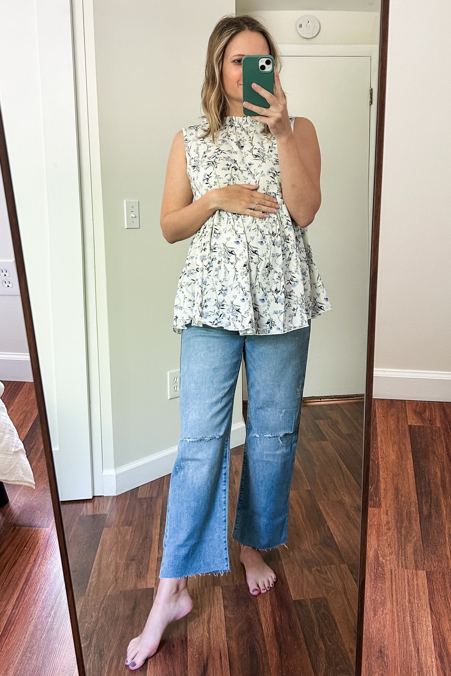 Blue Straight Leg Frayed Hem Maternity Jeans