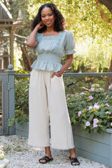 Cream Linen Frayed Hem Crop Pants