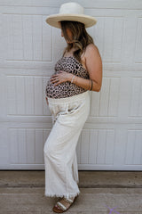 Cream Linen Frayed Hem Crop Maternity Pants