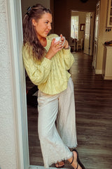 Cream Linen Frayed Hem Crop Pants