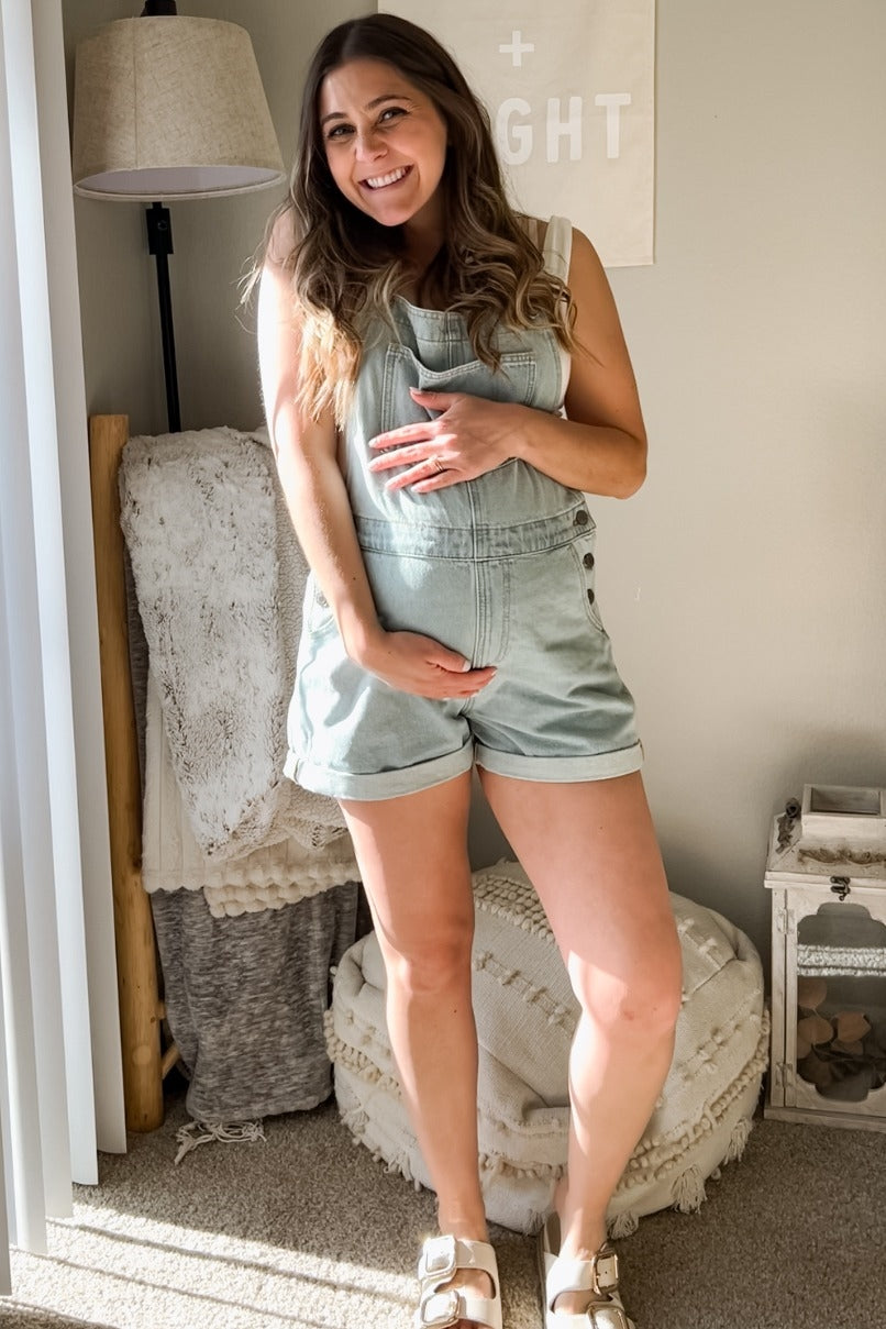 Light Blue Maternity Denim Short Overalls