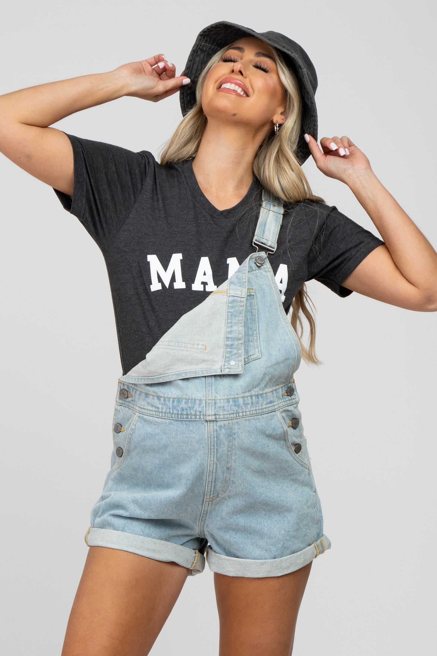 Light Blue Maternity Denim Short Overalls