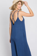 Blue Cross Back Wide Leg Jumpsuit