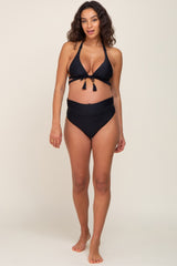 Black Tie Front Side Strap Maternity Bikini Set