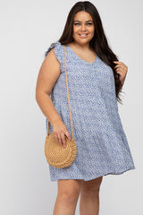 Blue Floral Button Front Tiered Plus Dress