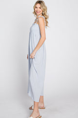 Light Blue Gauze Smocked Tie Strap Jumpsuit