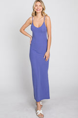 Violet Ribbed Side Slit Maxi Dress
