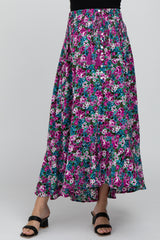 Fuchsia Floral Hi-Low Button Front Maternity Skirt