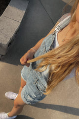 Blue Distressed Denim Short Overalls