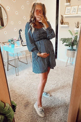 Black Plaid Smocked Maternity Dress