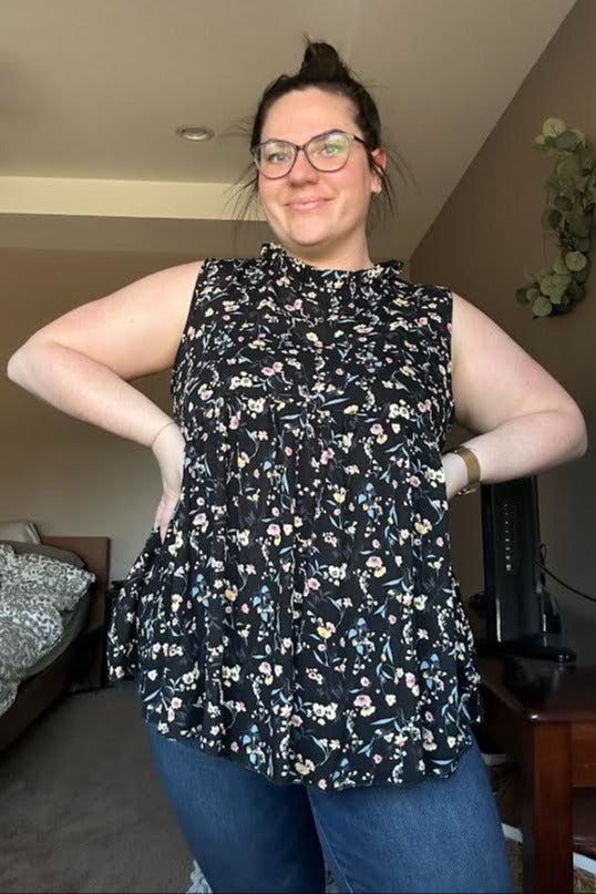 Black Floral Sleeveless Babydoll Top