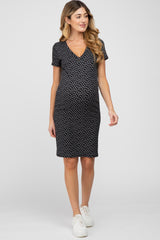 Black Ditsy Floral V-Neck Maternity Dress