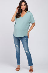 Light Jade Short Sleeve Maternity Blouse