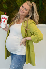 White Basic Short Sleeve Maternity Fitted Top