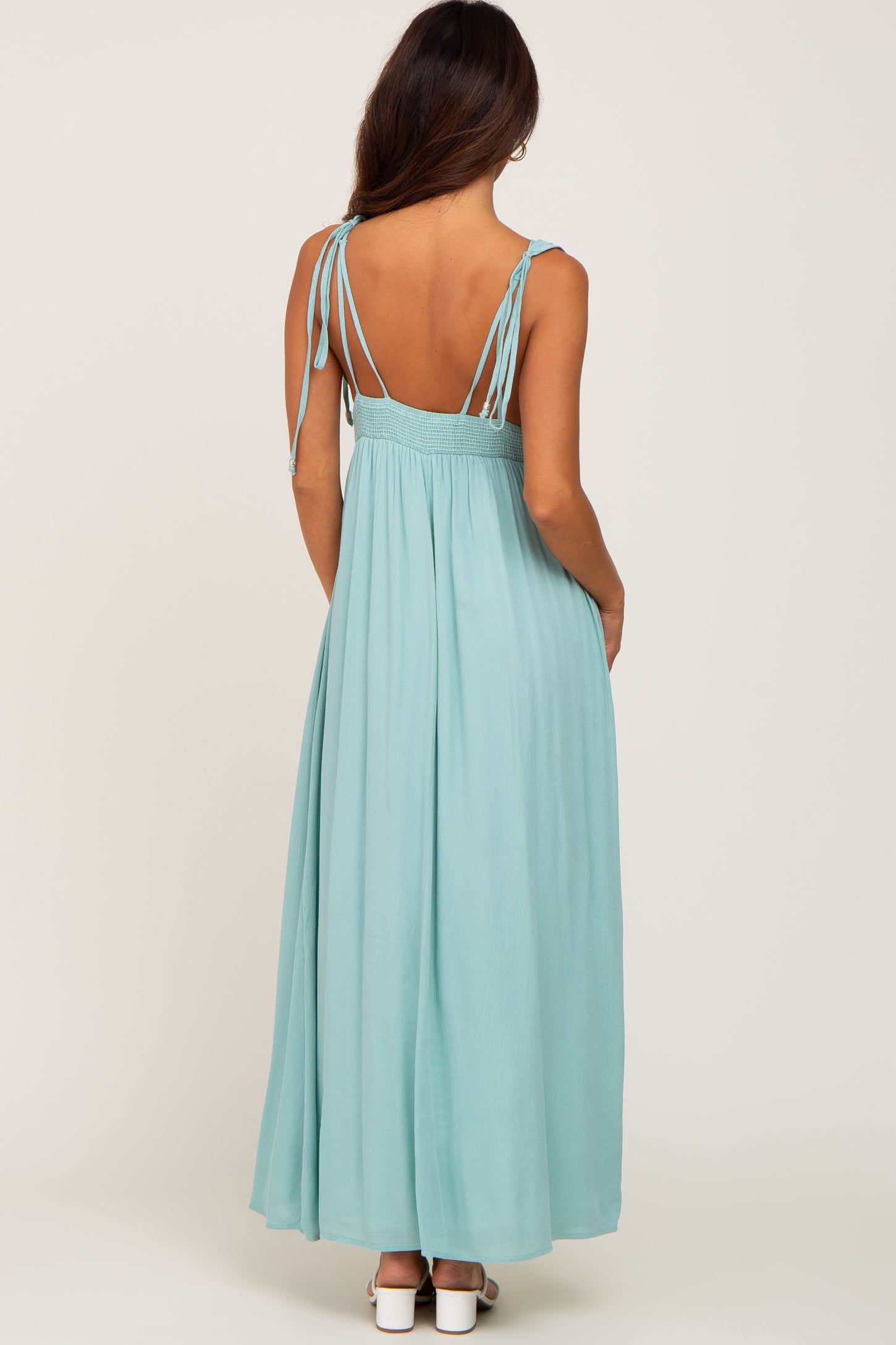 Mint Green Shoulder Tie Open Back Maxi Dress