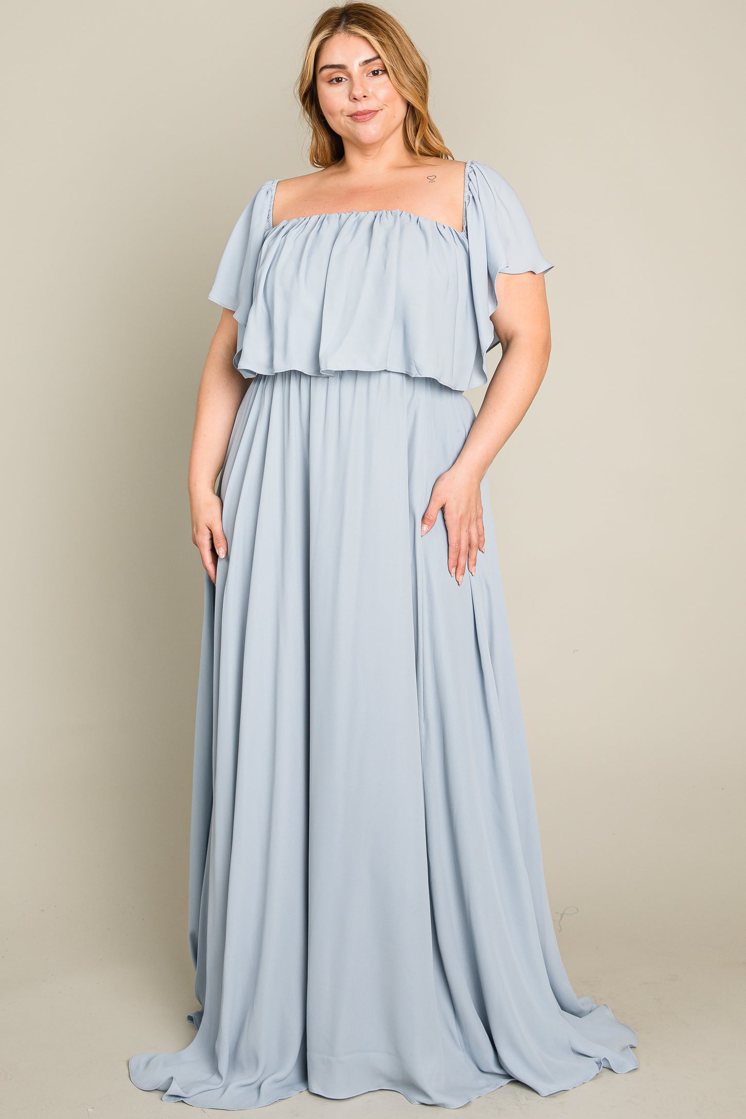 Light Blue Chiffon Off Shoulder Maternity Plus Gown
