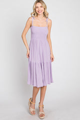 Lavender Smocked Shoulder Tie Dress