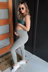 Light Olive Crossover Waist Maternity Leggings