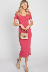 Coral Fitted Maternity Midi Dress