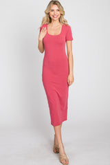 Coral Fitted Midi Dress