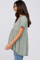 Light Olive V Neck Maternity Top