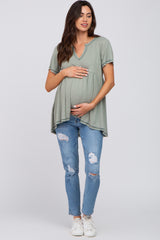 Light Olive V Neck Maternity Top