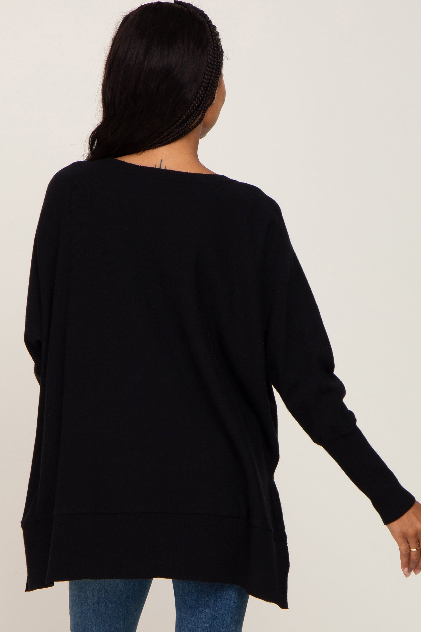 Black Dolman Sleeve Side Slit Sweater
