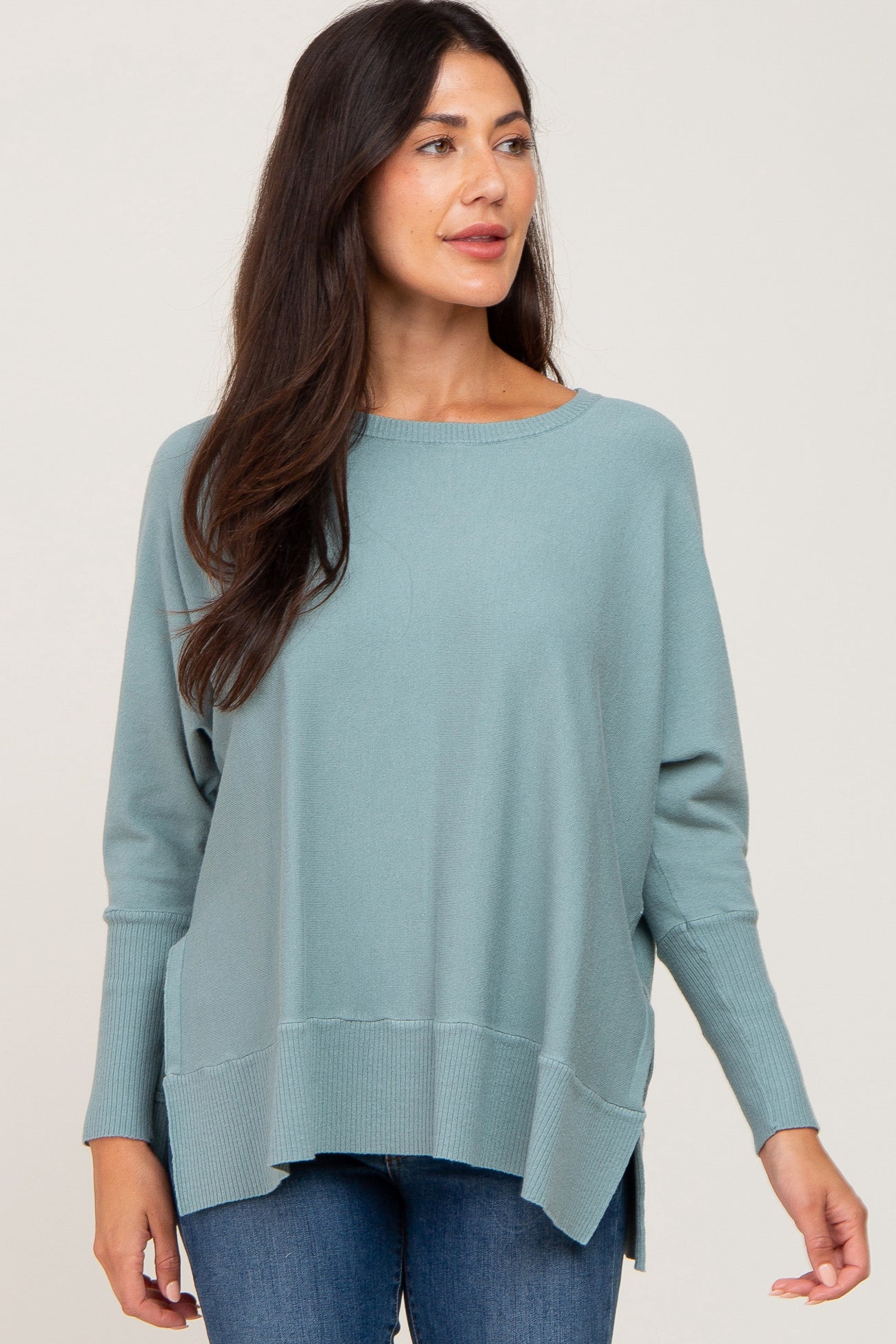Jade Dolman Sleeve Side Slit Maternity Sweater