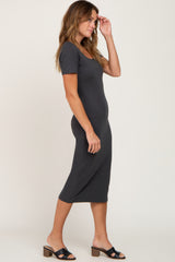 Charcoal Fitted Midi Dress