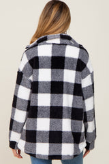Black Plaid Fuzzy Maternity Shirt Jacket