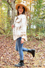 Beige Plaid Knit Shirt Jacket