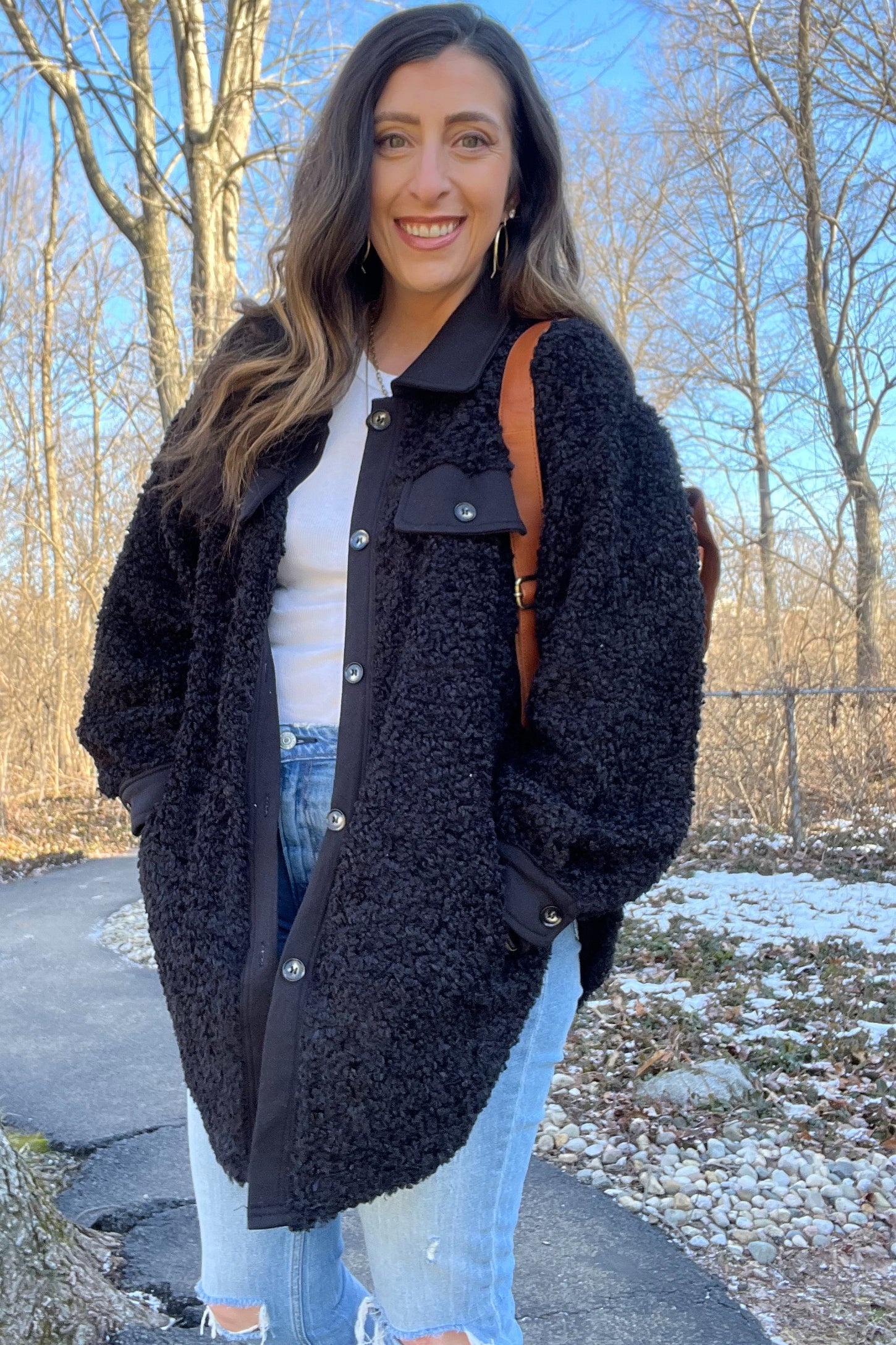Black Contrast Oversized Sherpa Coat