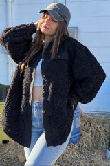 Black Contrast Oversized Sherpa Coat