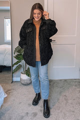 Black Contrast Oversized Sherpa Coat