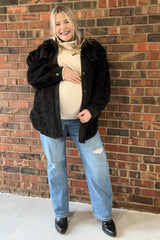 Black Contrast Oversized Sherpa Maternity Coat