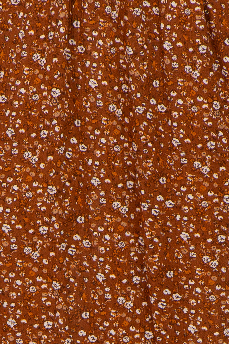 Camel Floral 3/4 Sleeve Midi Dress