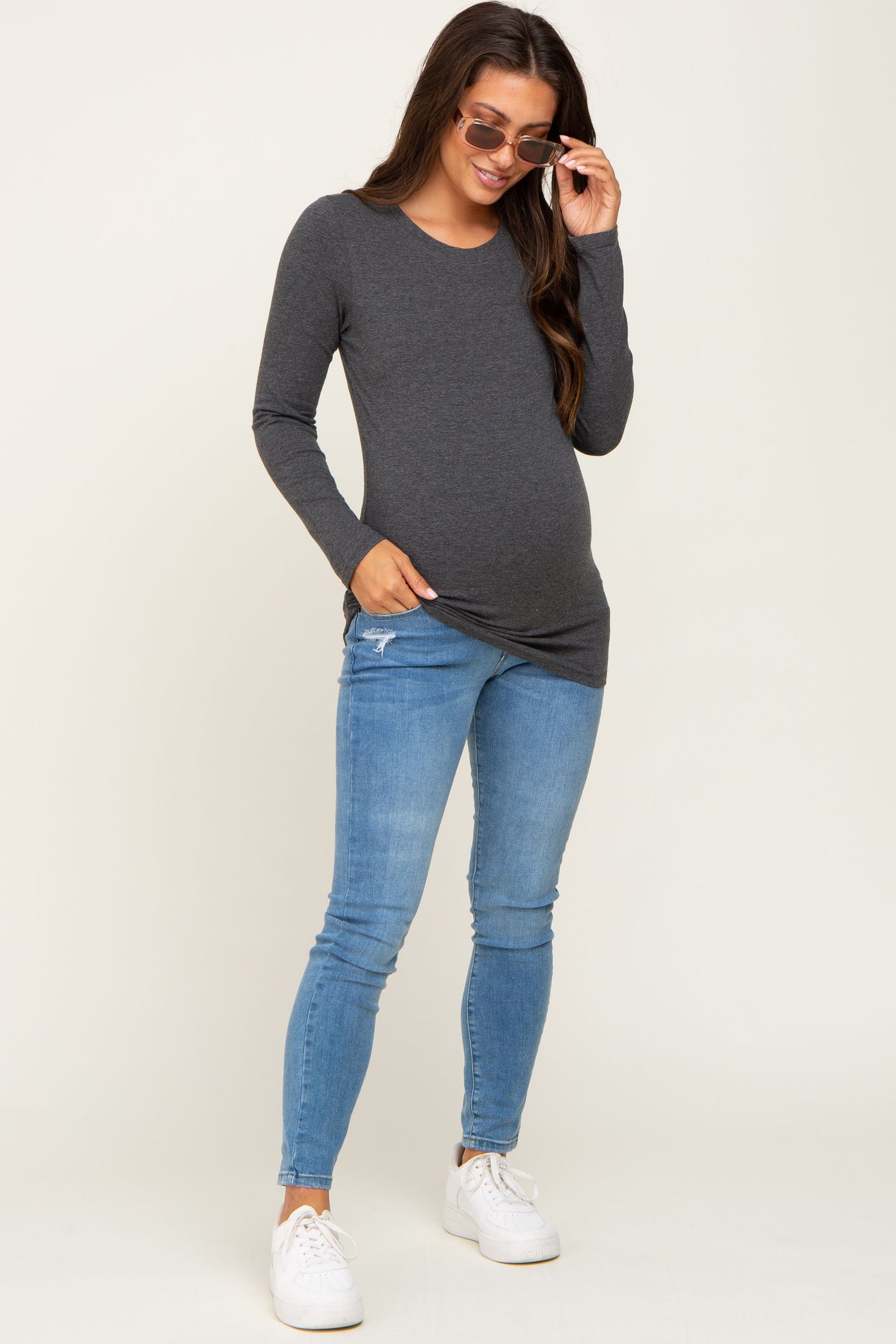 Charcoal Basic Long Sleeve Top