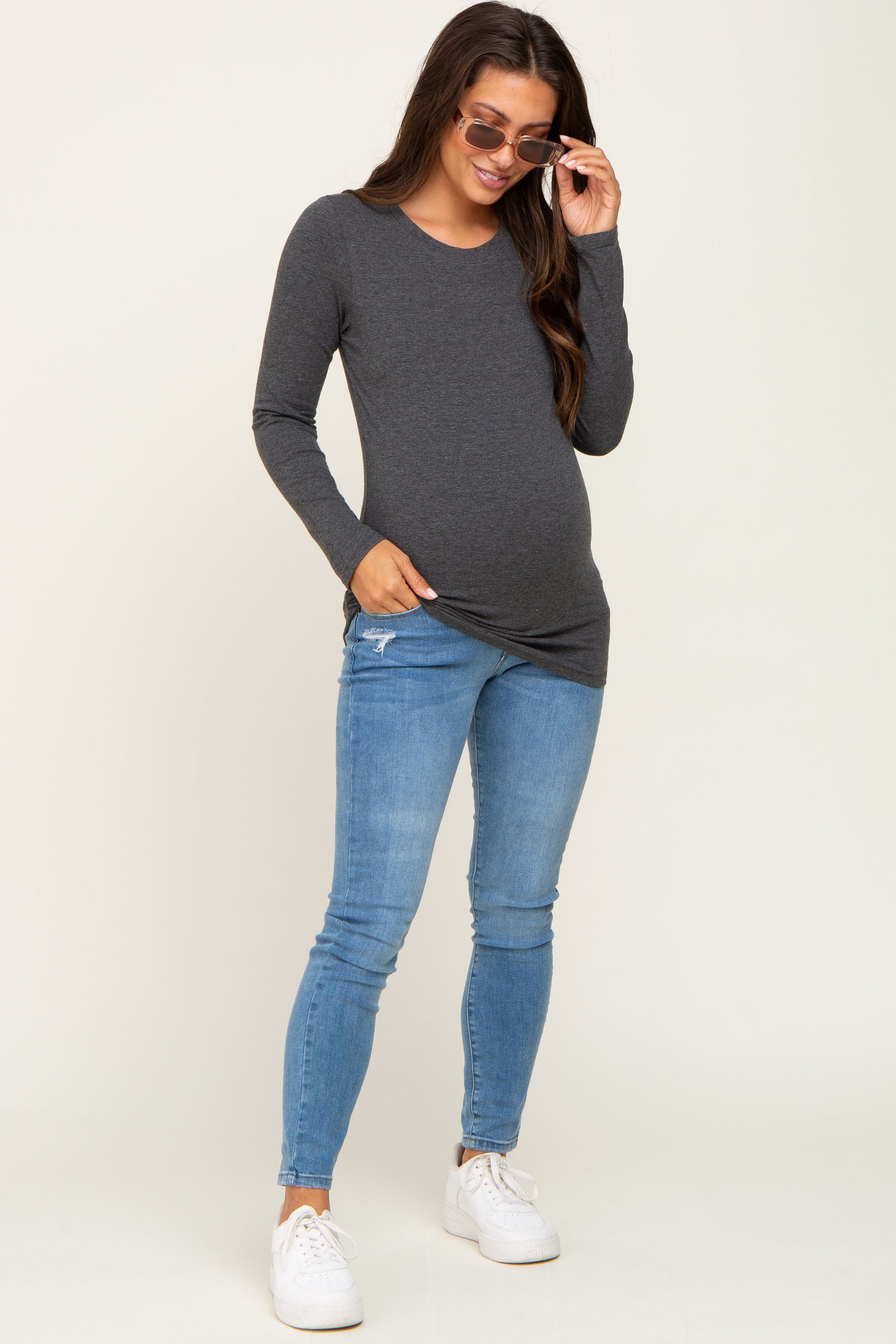 Charcoal Basic Long Sleeve Top